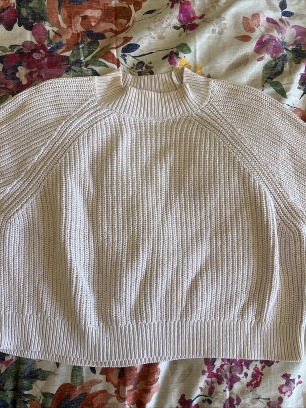Kendall and kylie  Cream Ribbed Mock Neck Women's Sweater Xs cotton